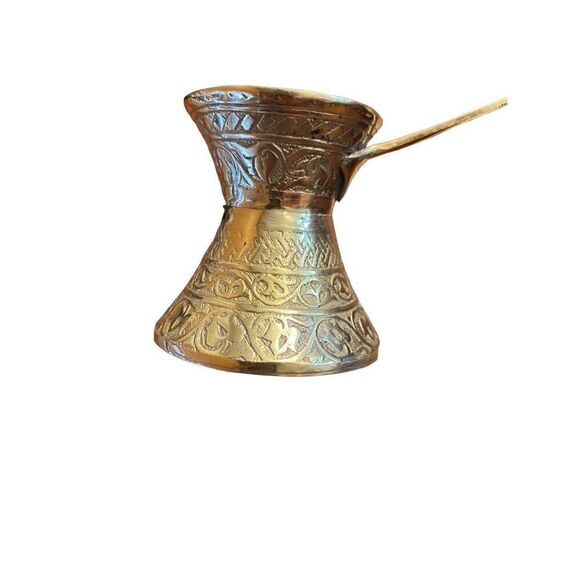 Hand Made Engraved Sturdy Brass Turkish Greek Arabic Coffee Pot - Picture 1 of 9